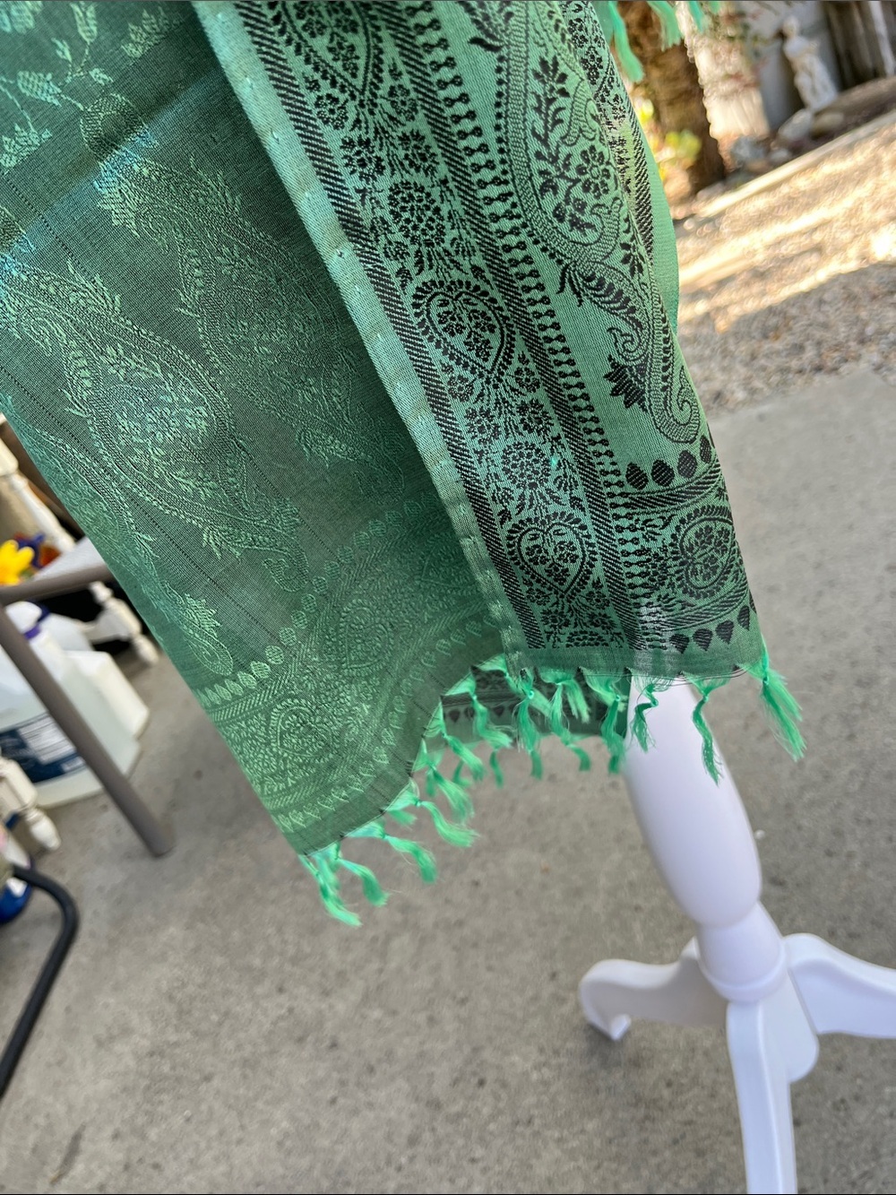 NWOT Silk India Teal Wrap Scarf Flowy with Fringe - Picture 10 of 10